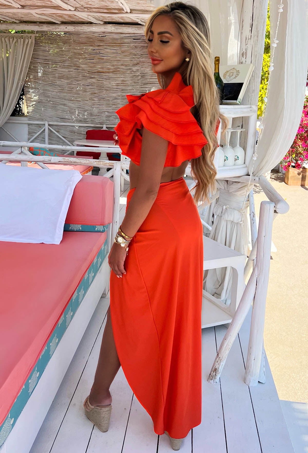 Island Hideout Orange Knot Detail Maxi Skirt Cover Up