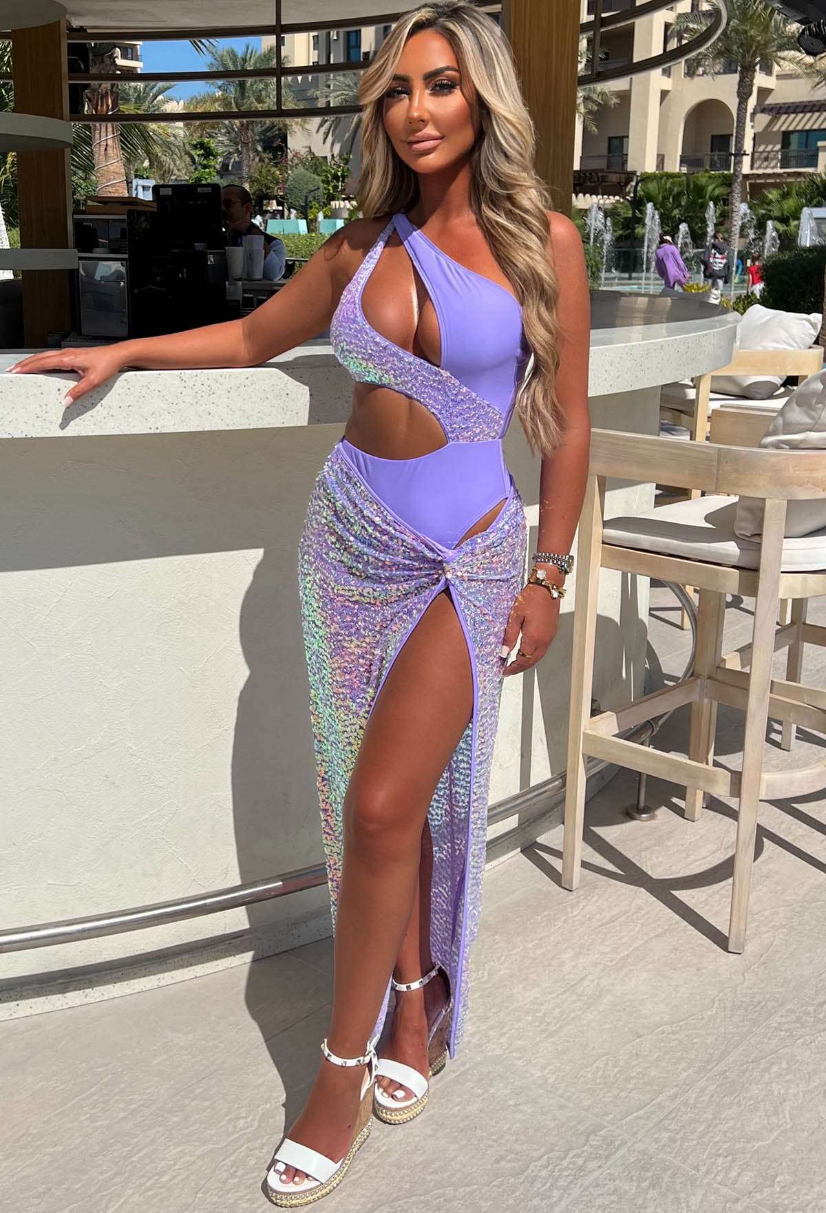 bali sequin maxi dress Bali Queen Lilac Full Sequin Knot Detail Maxi Skirt Cover Up