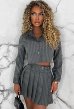 City Slay Grey Pleated Skirt Pinstripe Co-Ord Outfit Set