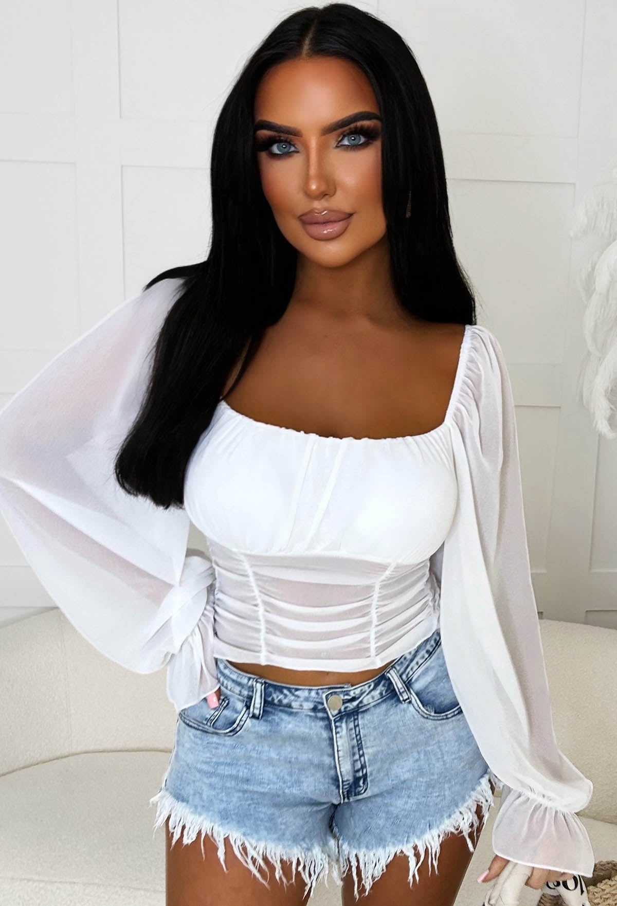 Trust In Me White Milkmaid Mesh Top Pink Boutique