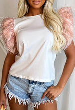 Chic Flair White Pink Feather Frill T-Shirt