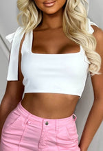 Special Love White Bow Strap Square Neck Crop Top