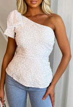 Take The Hint White Bow Sleeve Sequin Top
