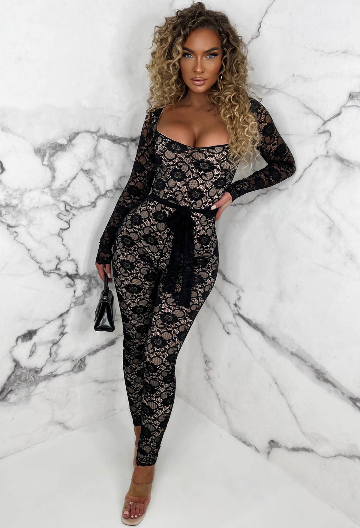 Black Fitted Lace Jumpsuit