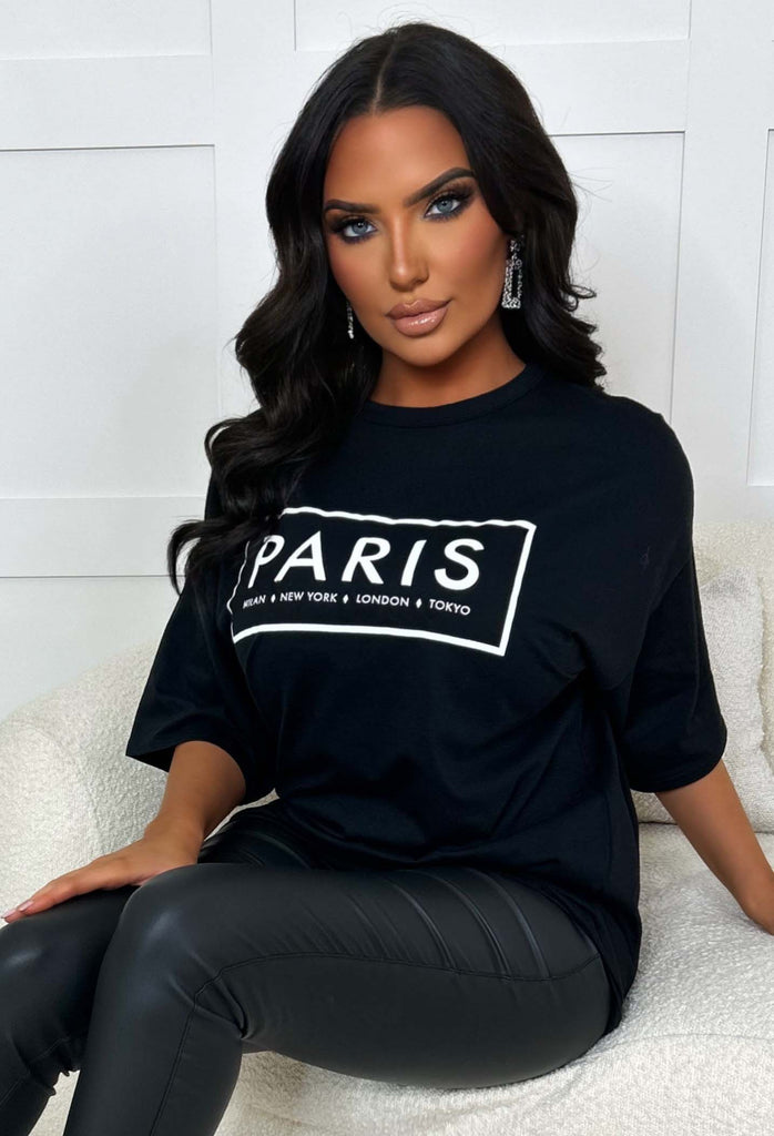 Totally Scandalous Black Oversized Paris TShirt Pink Boutique Pink