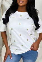 Kiss Me Couture White Foil Sequin Heart Print T-Shirt