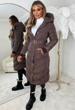 Urban Chic Brown Chevron Belted Hooded Fleece Lined Padded Coat