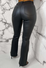 Ready & Waiting Black Stretch Flared Faux Leather Jeans