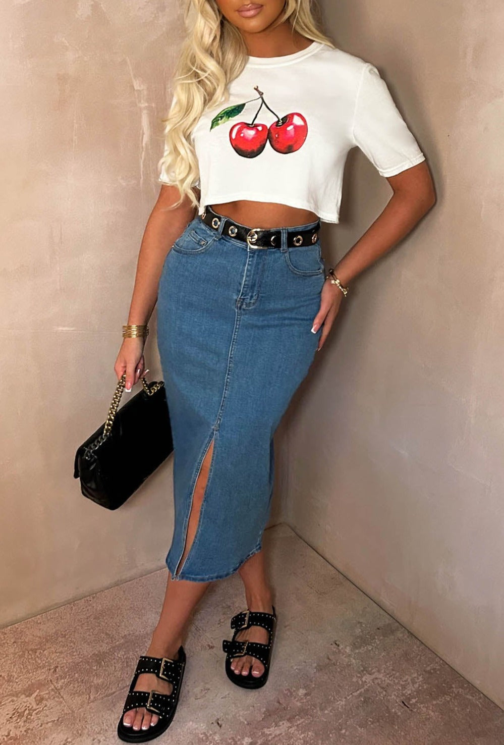 Denim Perfection Mid Blue Stretch Denim Midi Skirt