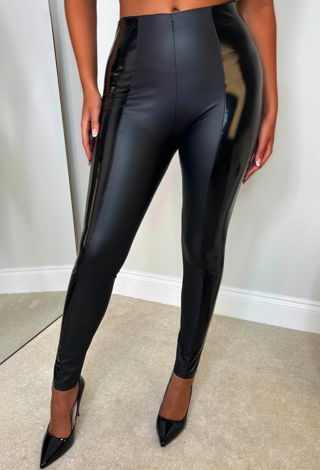 Seductive Chic Black Faux Leather Matte & Shine Leggings