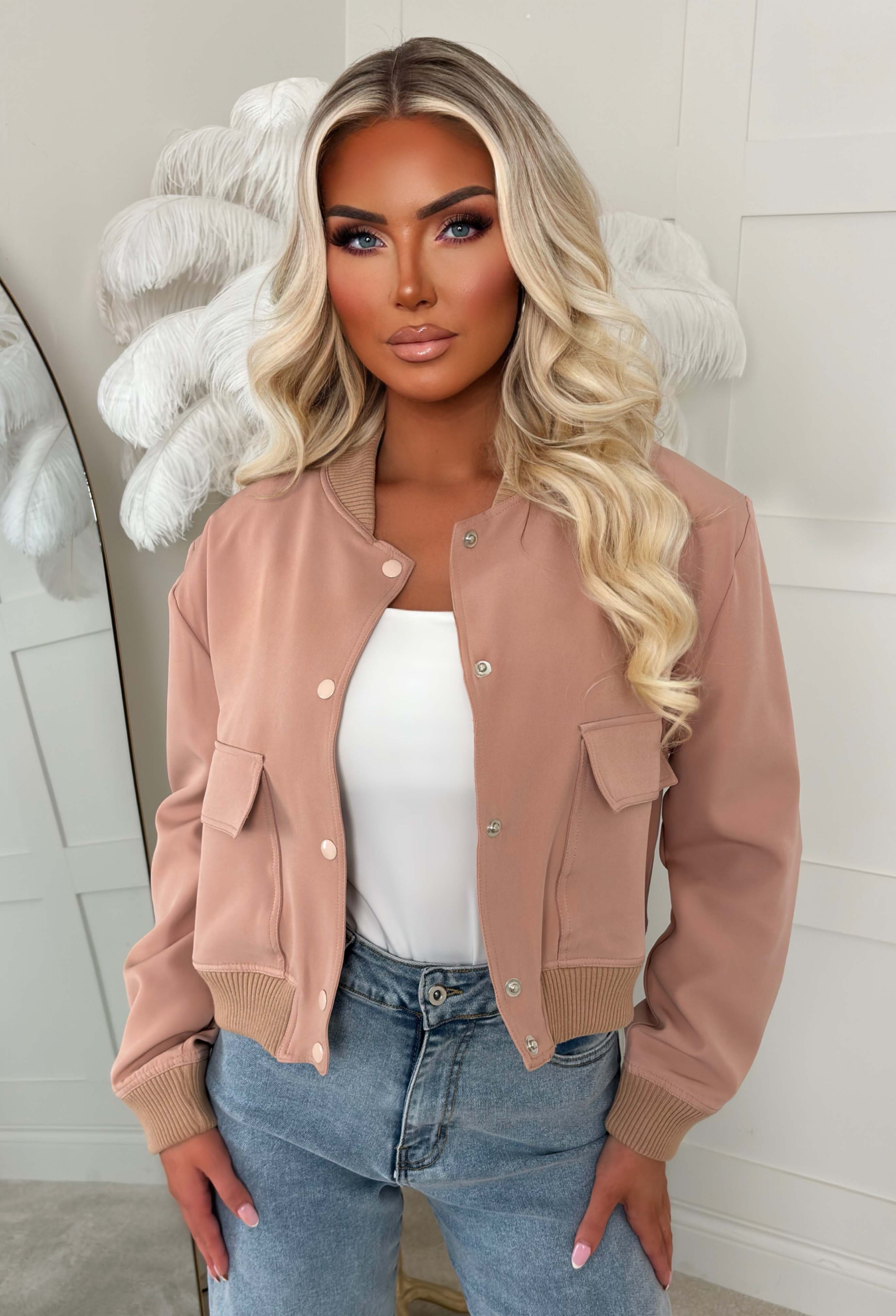 Essential Icon Pink Cropped Bomber Jacket