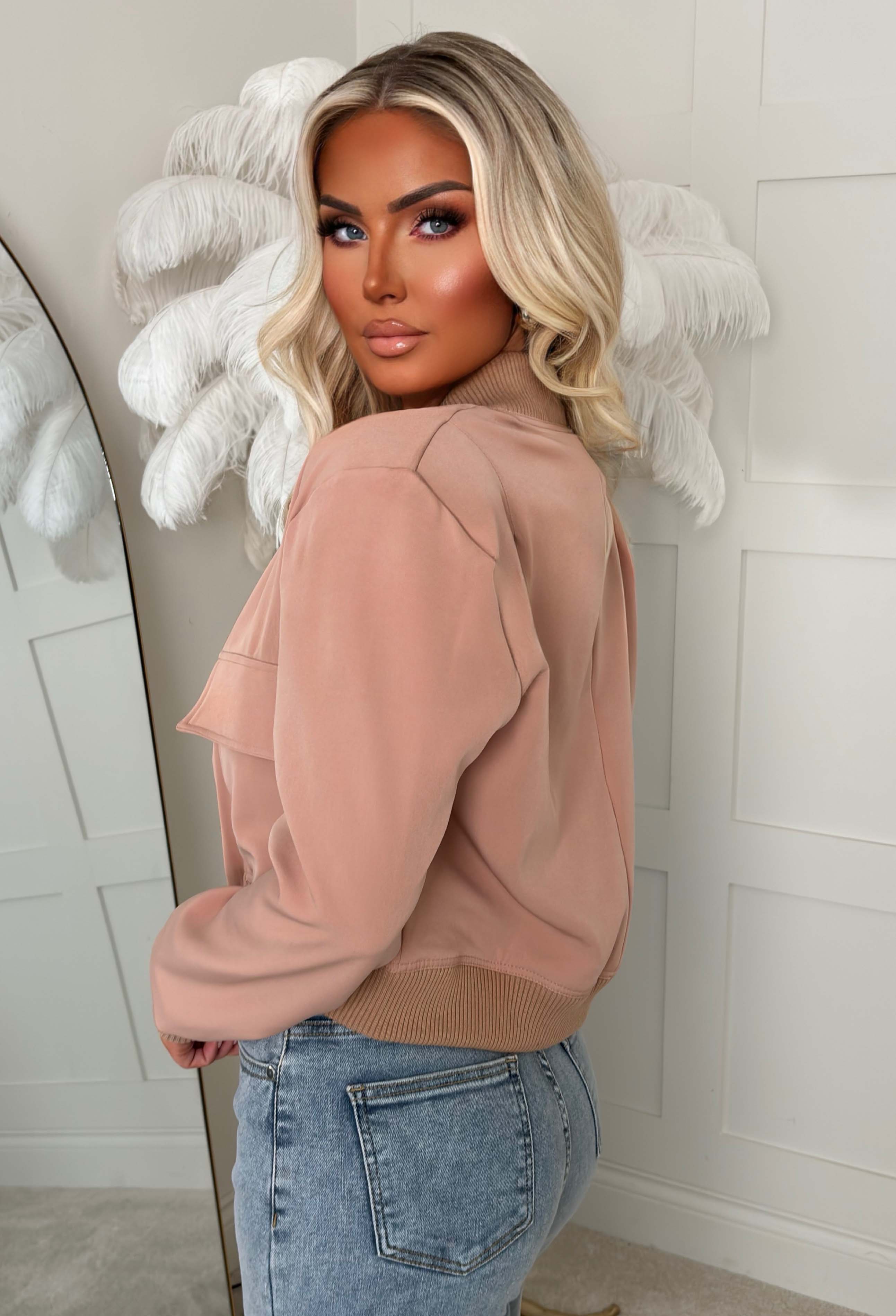 Essential Icon Pink Cropped Bomber Jacket