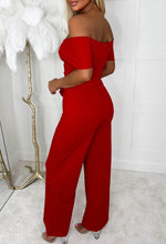Utterly Yours Red Cross Over Ruched Wide Leg Belted Jumpsuit