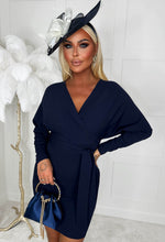 Lust For Love Navy Long Sleeve Wrap Top Belted Midi Dress