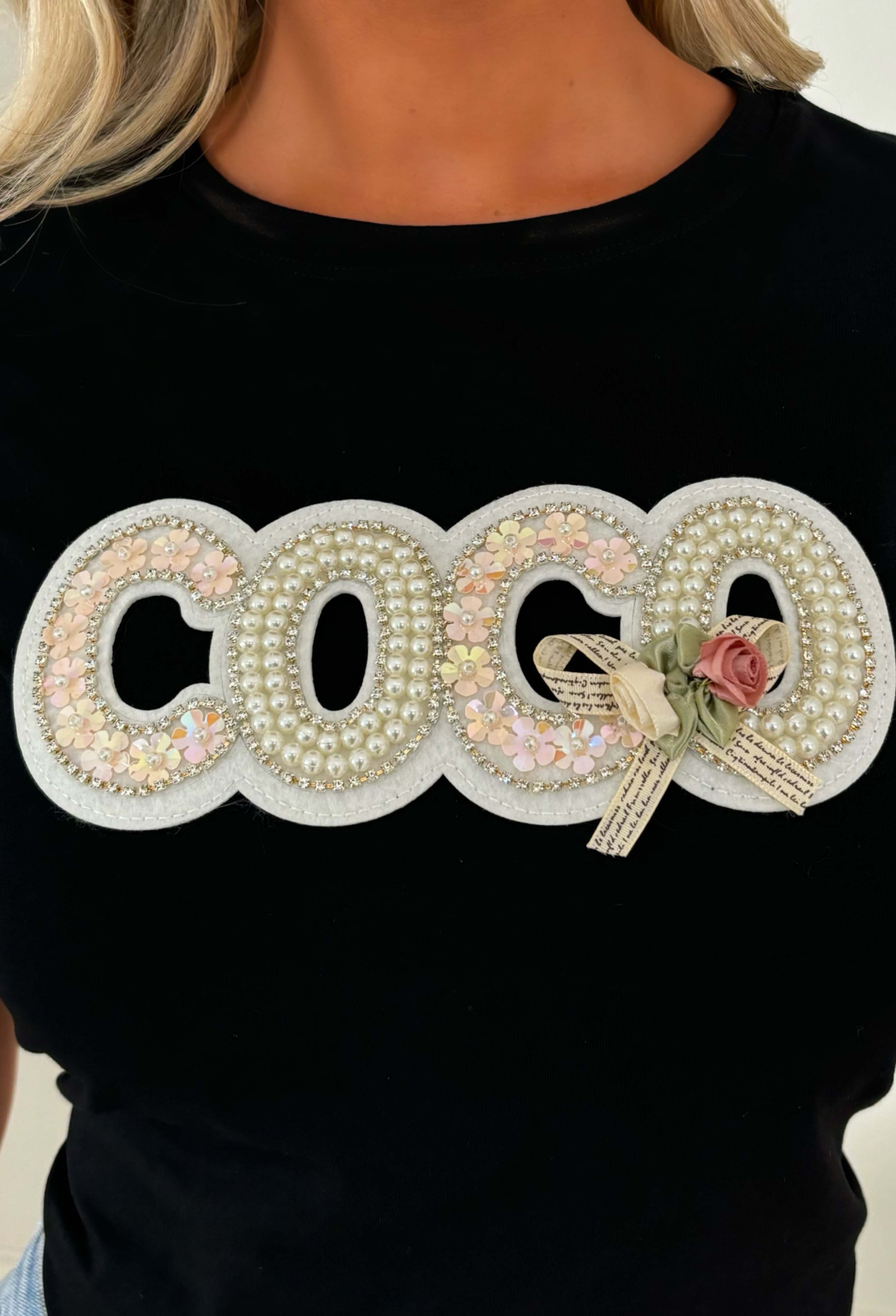 Coco Lover Black Embellished T-shirt