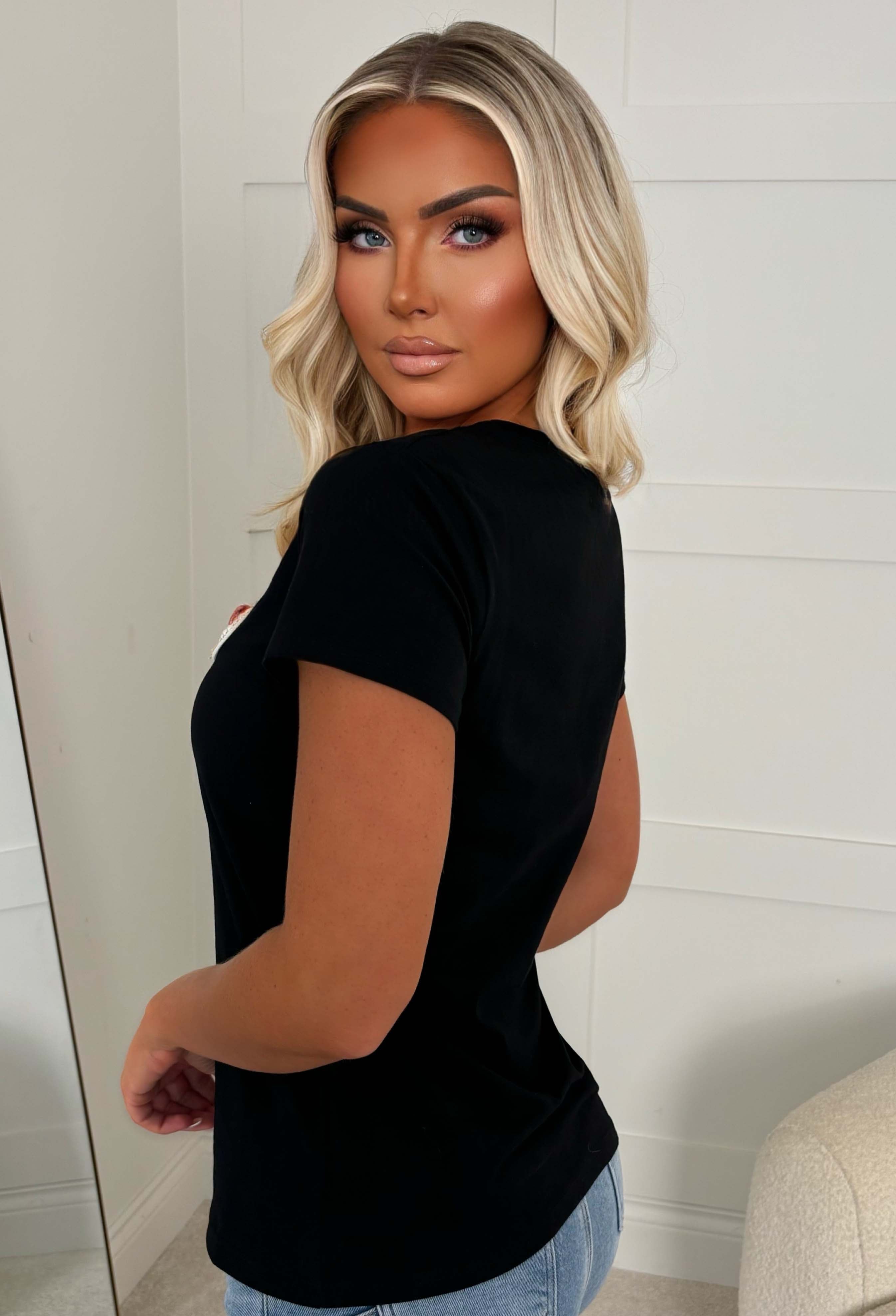 Coco Lover Black Embellished T-shirt