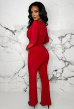Beyond Chic Red Cowl Neck Long Sleeve Double Layer Two Piece Loungewear Set