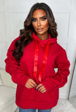 Lounging Around Red Ruched Sleeve Hooded Sweatshirt