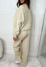 Love On Replay Beige Bomber Jacket And Straight Leg Jogger Loungewear Set