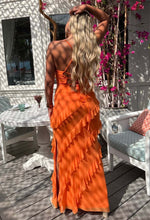 Frilling Temptation Orange Frilled Lace Up Back Cami Maxi Dress