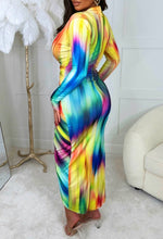 Chasing Rainbows Multi Shoulder Padded Long Sleeve Ruched Midi Dress