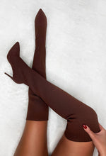 Roxxie Chocolate Brown Stretch Knit Over The Knee Boots