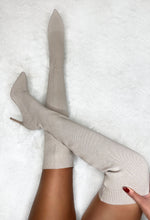 Roxxie Cream Stretch Knit Over The Knee Boots