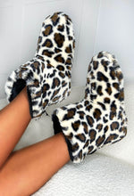 Wild Dream Brown Ultra Soft Leopard Print Faux Fur Slipper Boots