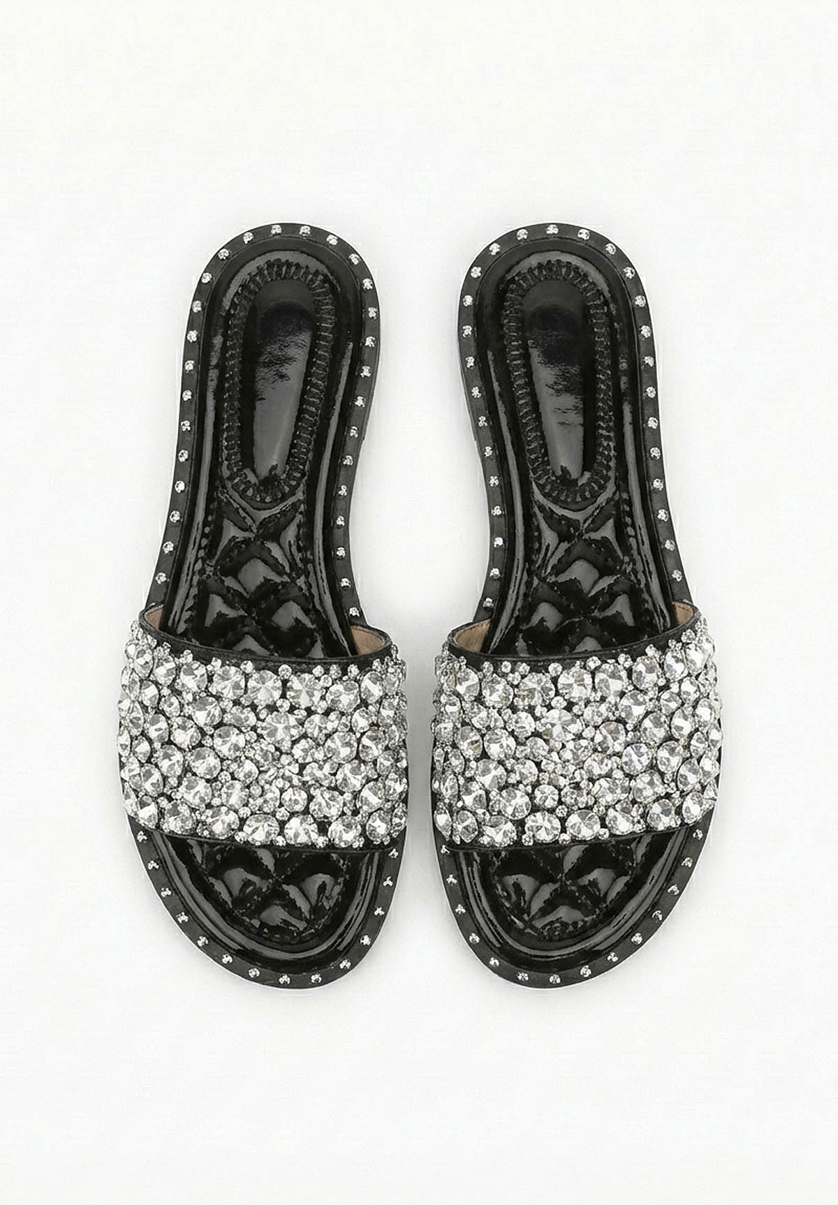 Dazzle Dream Black Diamante Flat Sandals