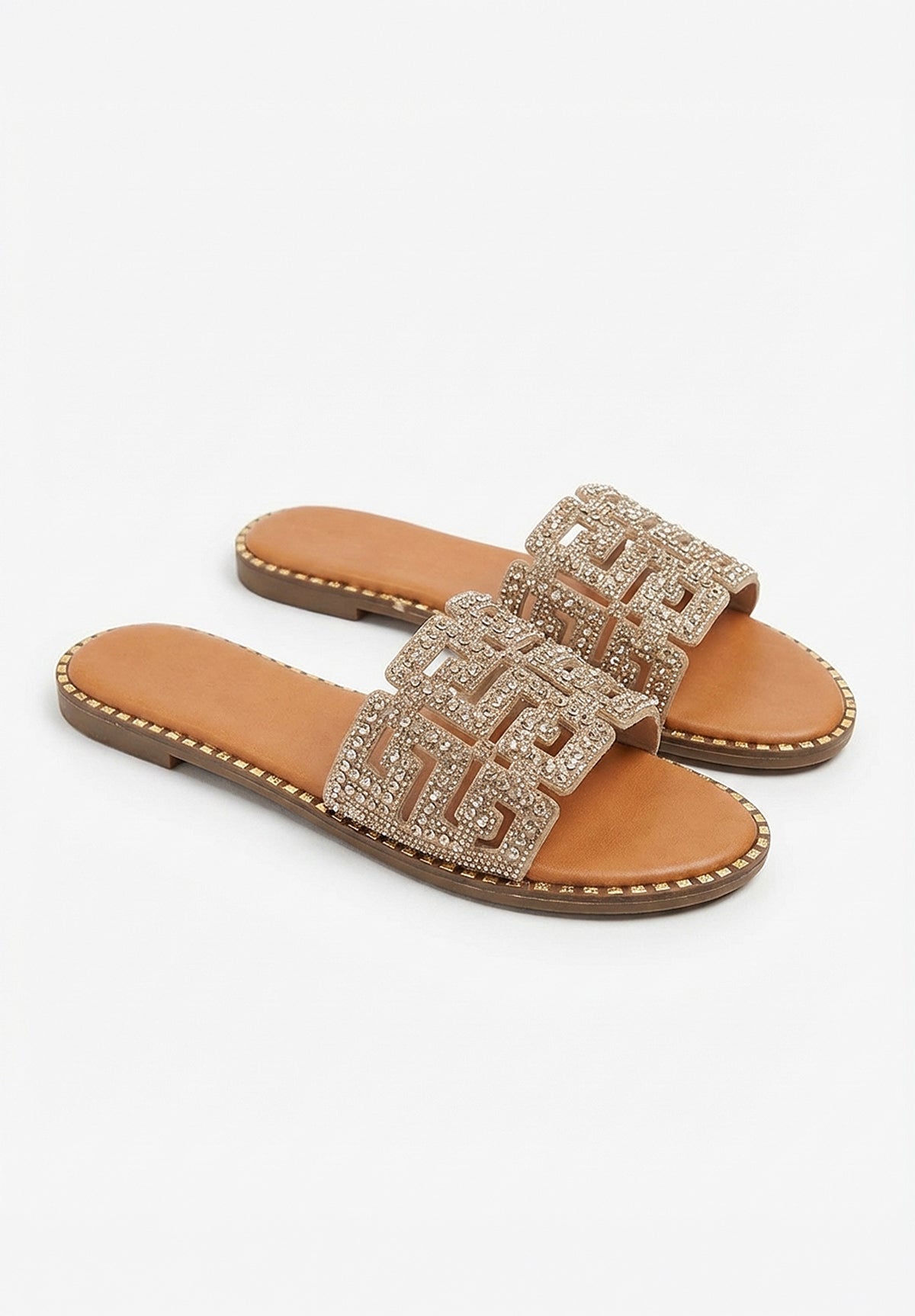 Always Be Mine Gold Diamante Embellished Flat Sandals