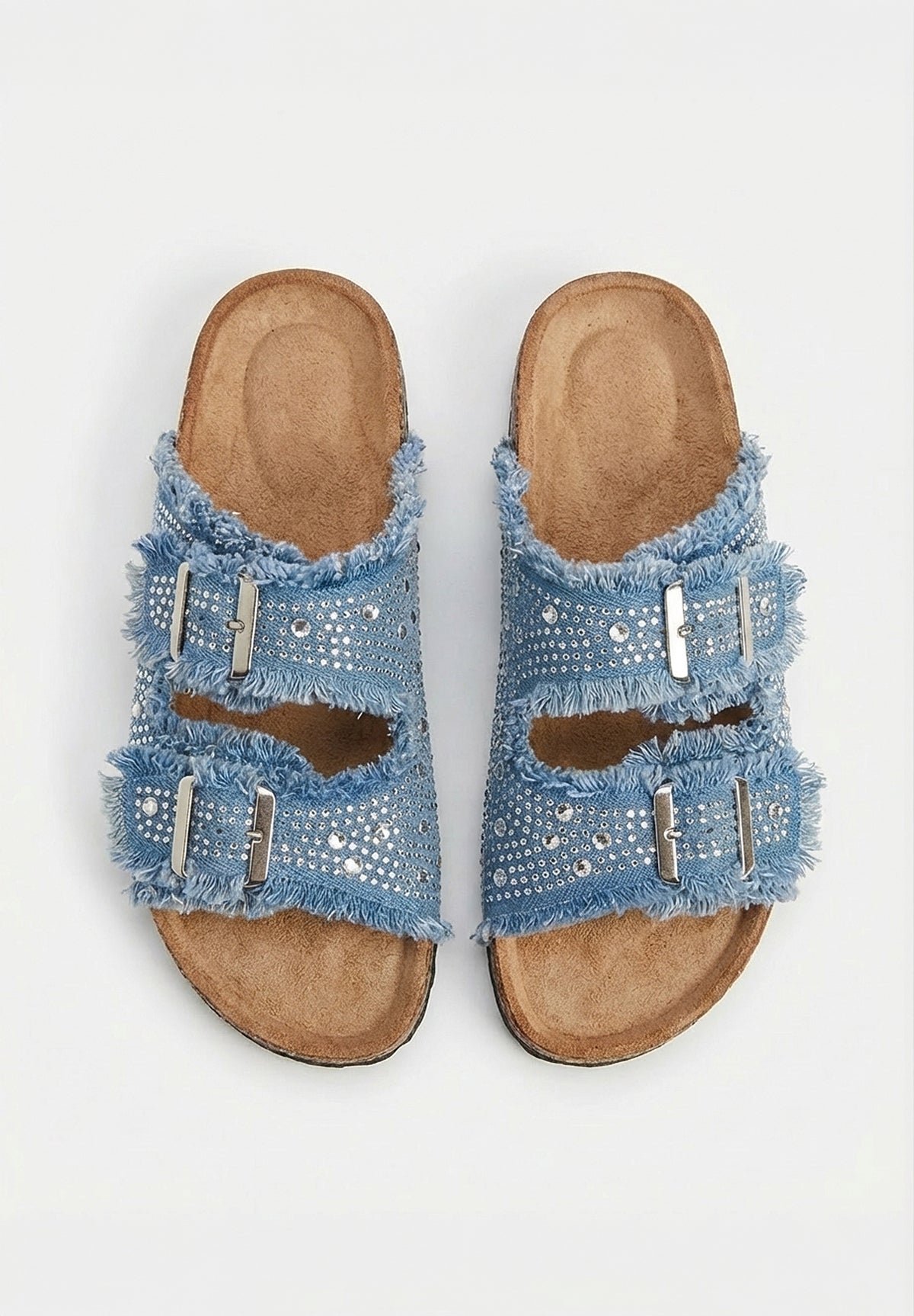 Frayed Forever Mid Blue Embellished Sliders