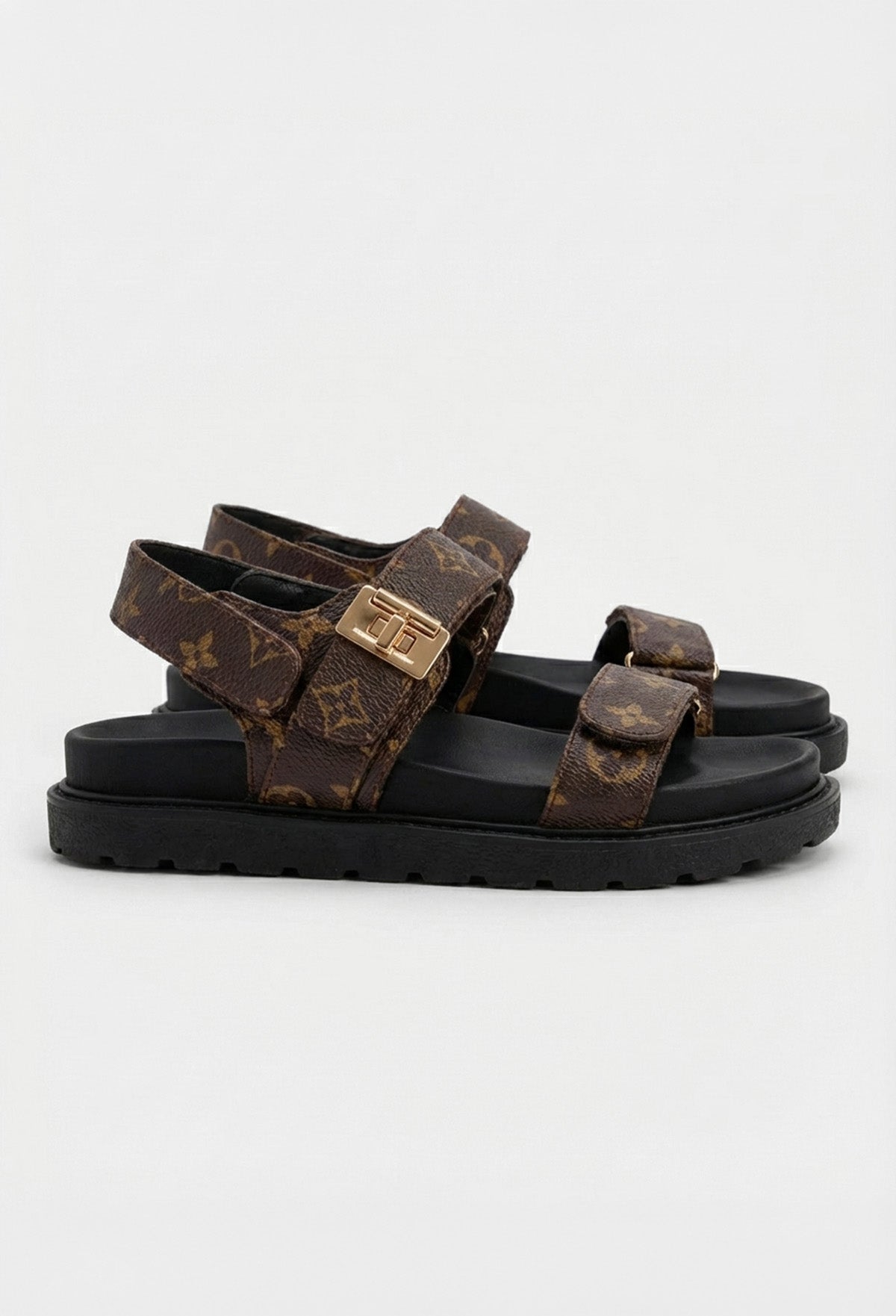 Logo Loco Brown Printed Ankle Strap Sliders