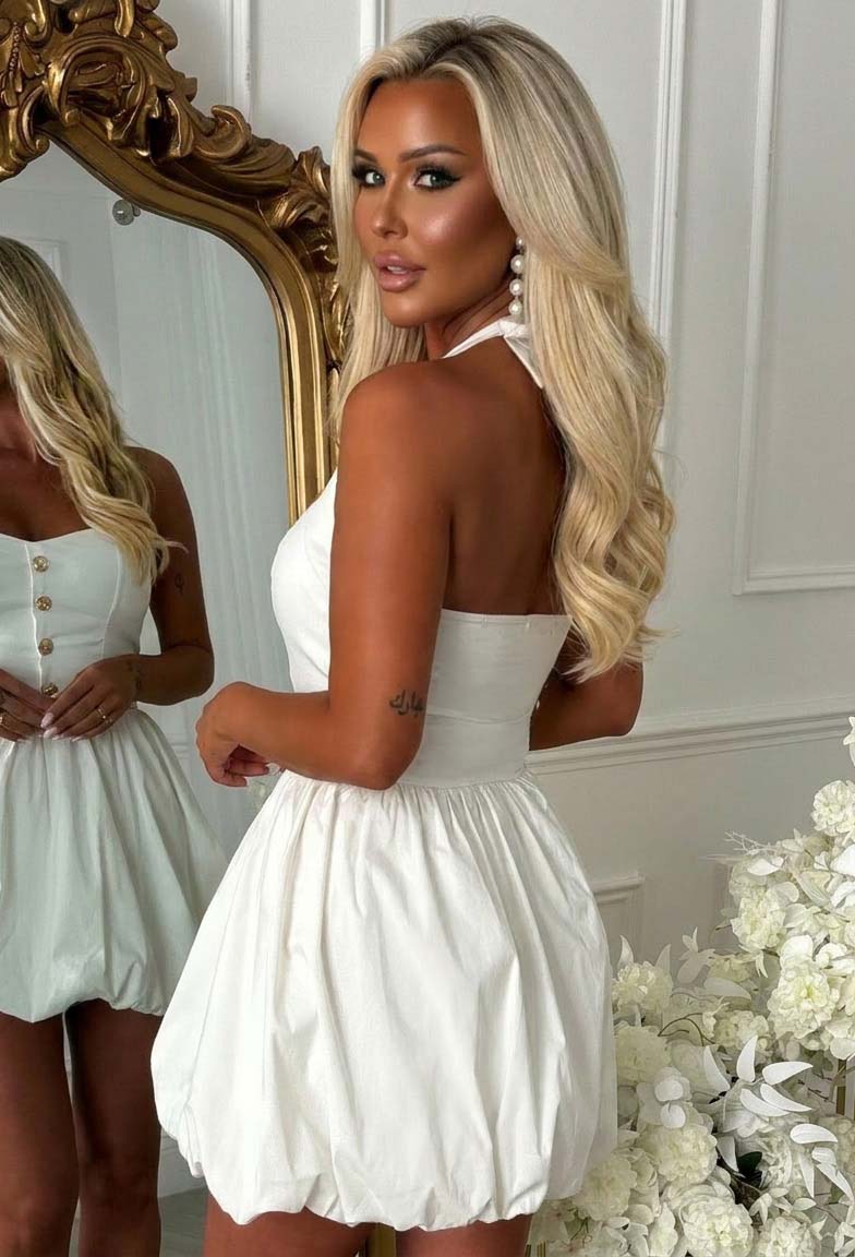 Vivi White Puff Ball Mini Dress