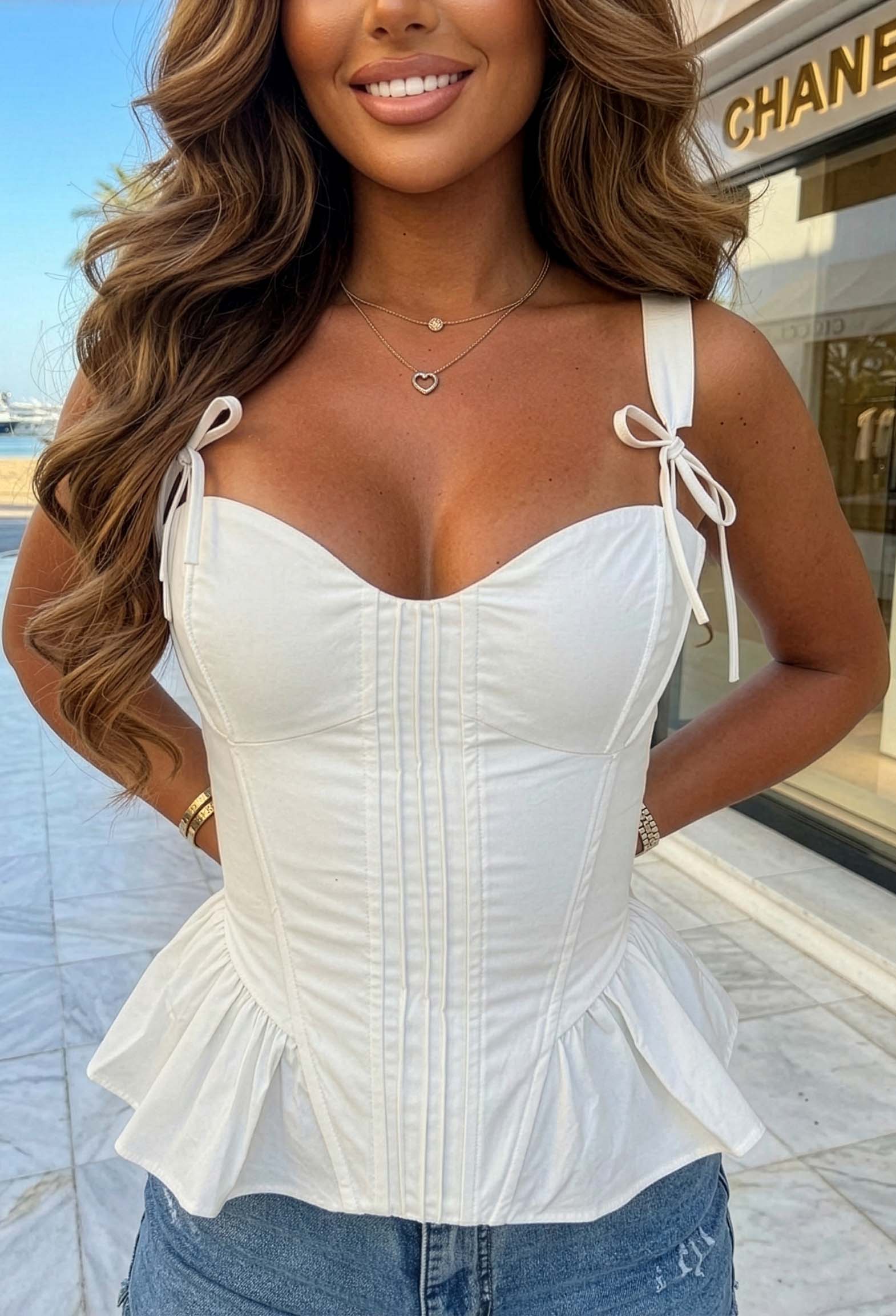 Pretty On Purpose White Peplum Corset Style Top