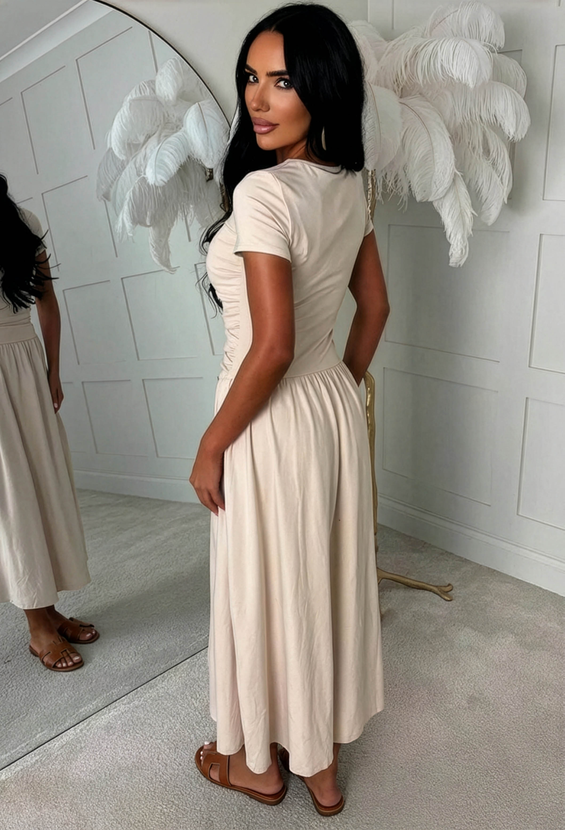 Tease Please Stone T Shirt Ruched Midi Dress