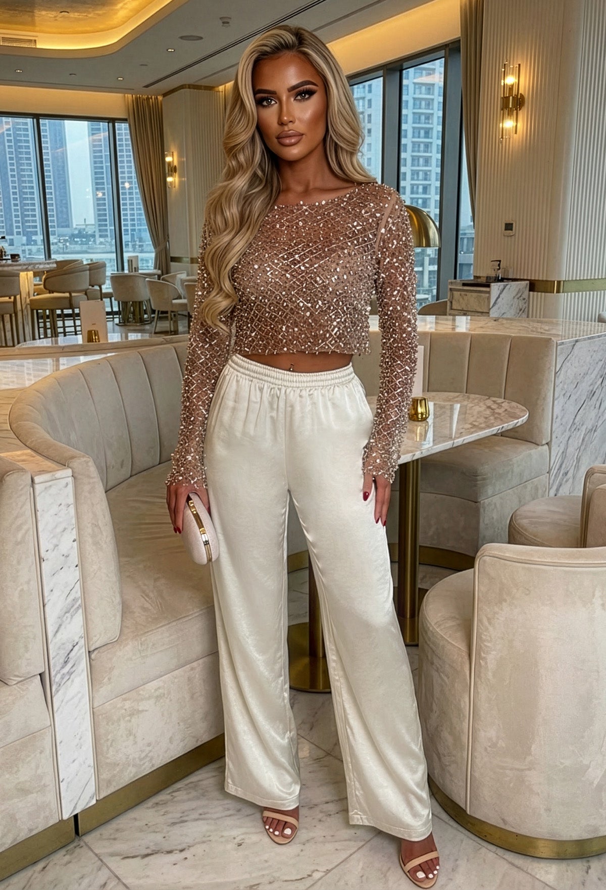 Satin Satisfaction Cream Elasticated Drawstring Trouser