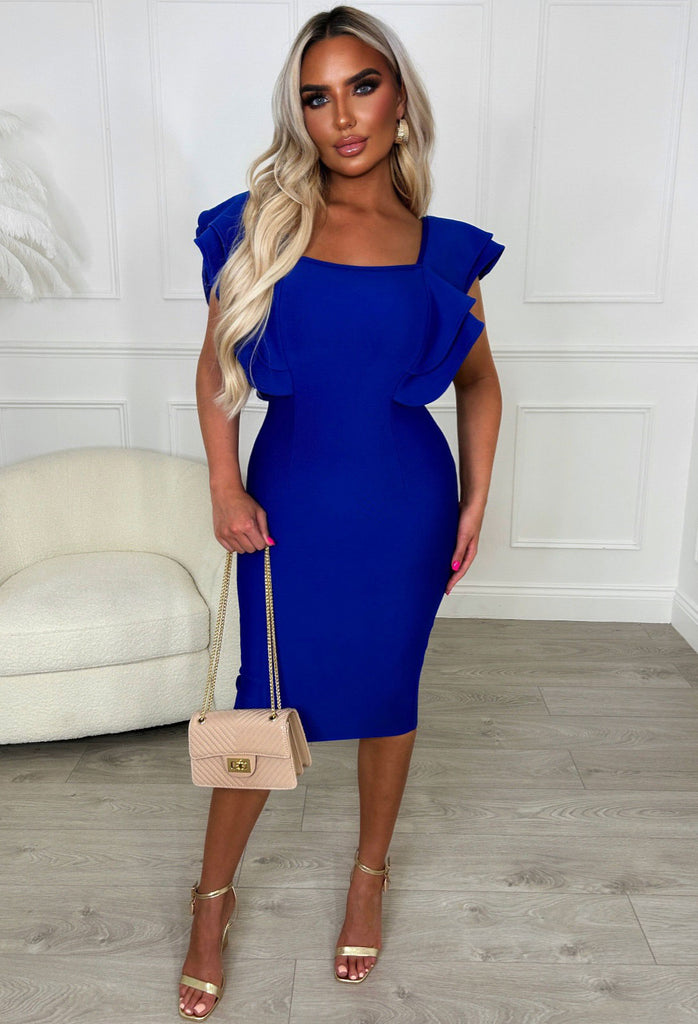 Higher Standard Cobalt Premium Frill Sleeve Midi Dress Pink Boutique
