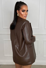 Off The Clock Brown Pu Faux Leather Blazer