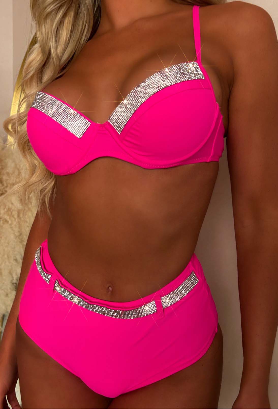 Heatwave Honey Hot Pink Diamante Bikini