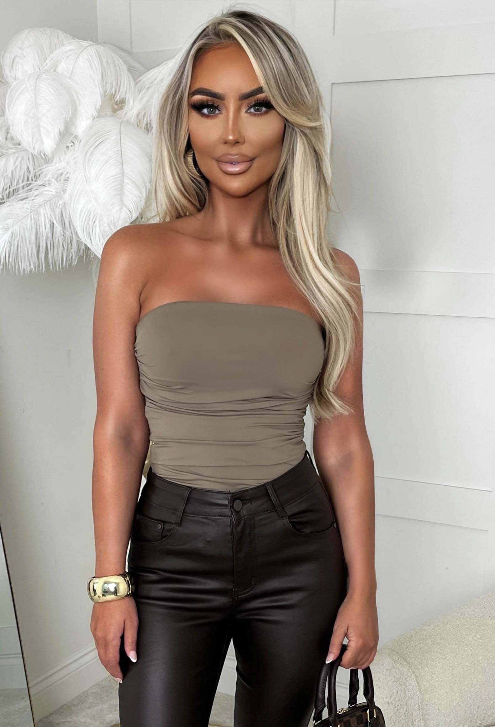 Your Girl Mocha Bandeau Stretch Ruched Bodysuit