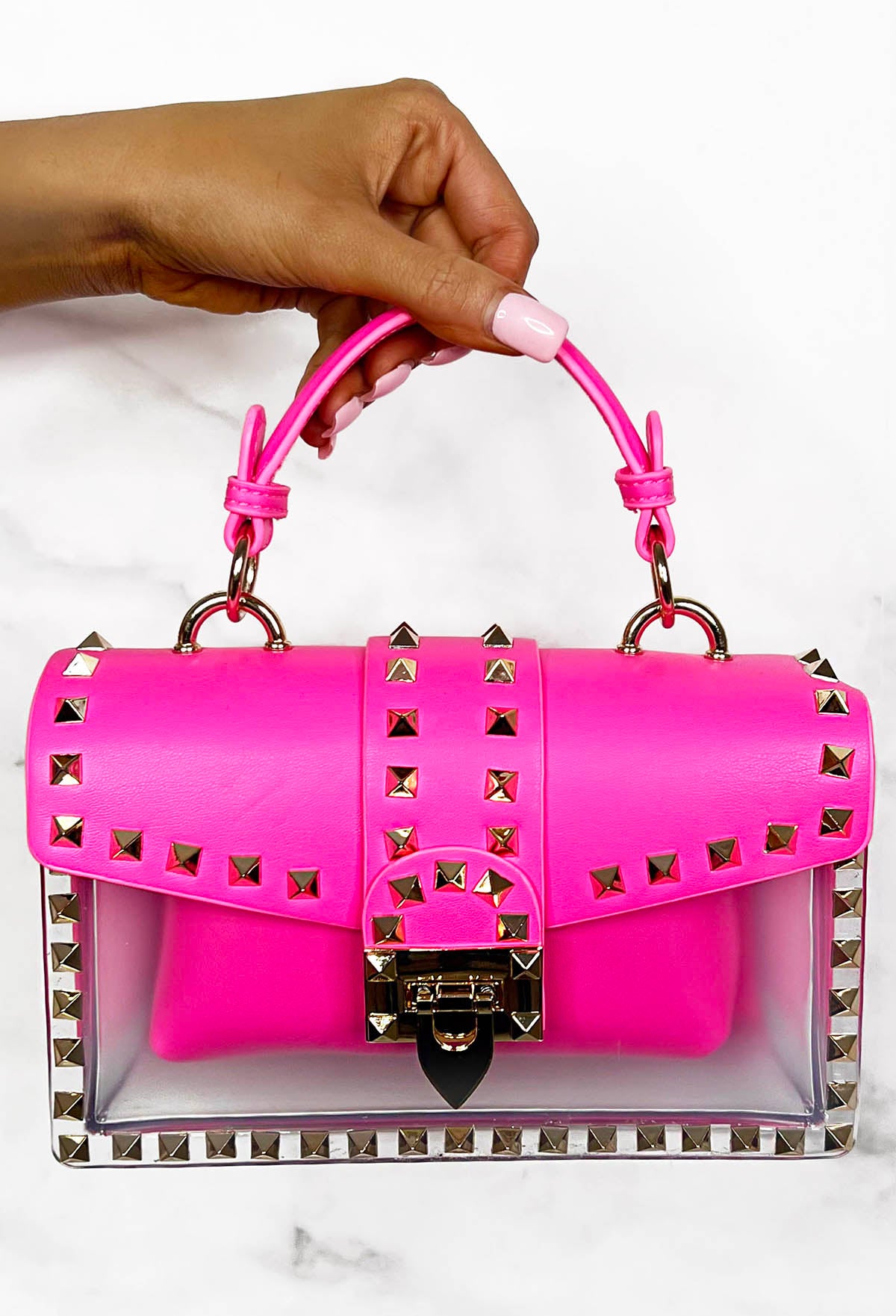 Making A Point Hot Pink Faux Leather Stud Detail Bag