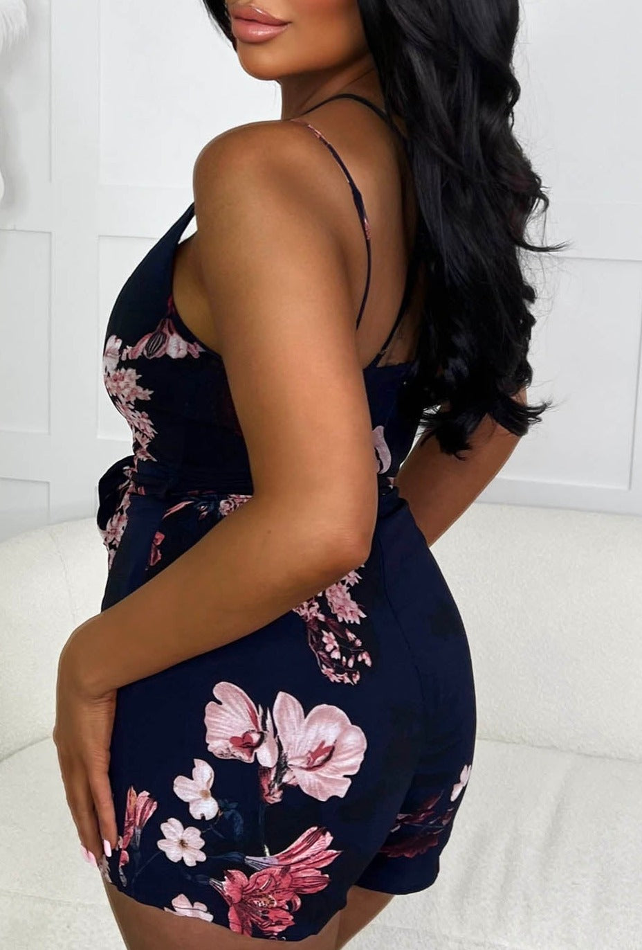 Glamour Gaze Navy Floral Print Cross Strap Playsuit