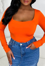 Girl Like Me Orange Square Neck Long Sleeve Bodysuit
