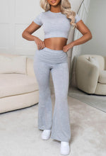 Ruched to You Grey Marl Ruched Flared Loungewear Two Piece Set