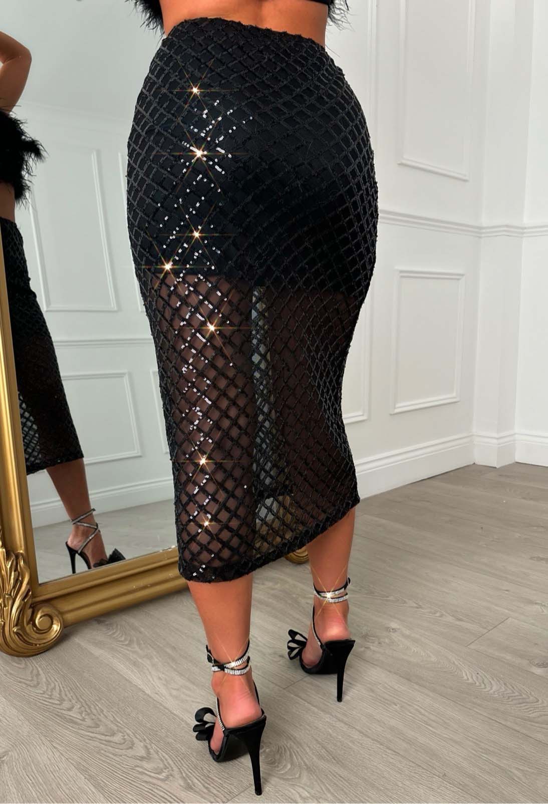 I'm The It Girl Black Sequin Midi Skirt