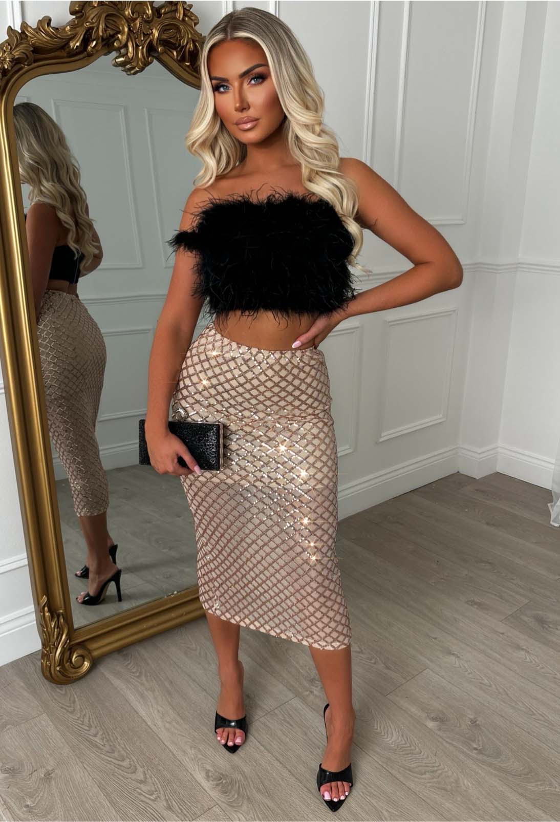 I'm The It Girl Rose Gold Sequin Midi Skirt