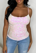 Sparkle Chic Baby Pink Sequin Cowl Neck Cami Top