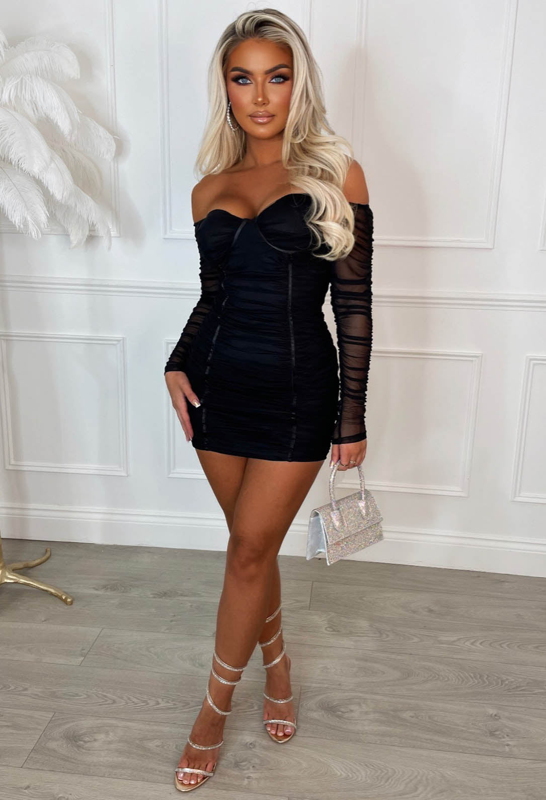 blue dress for baby girl Berylove Women Black Mini Dress with Long Sleeves Corset Ruched Lace Homecoming Dress, Black / S main image 1