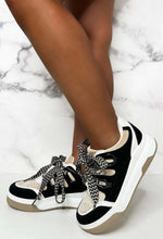 Sweeter Love Black Platform Contrast Bow Detail Trainers