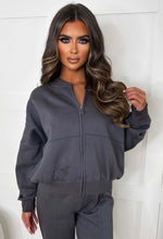 Love On Replay Charcoal Bomber Jacket And Straight Leg Jogger Loungewear Set